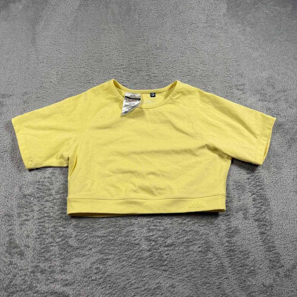 AYBL Crop Top Women Small Yellow Short Sleeve Athletic Gym Workout